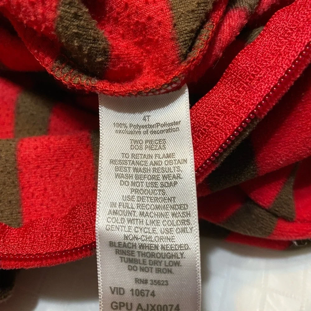 Just One You Carters one piece footed fleece pajamas 100% poly red brown…